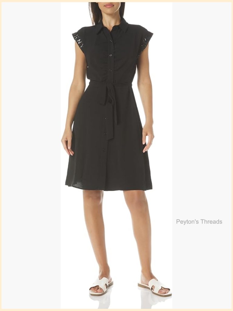 Women's Casual Logo Print Cap Sleeve Dress A-Line Zip Front